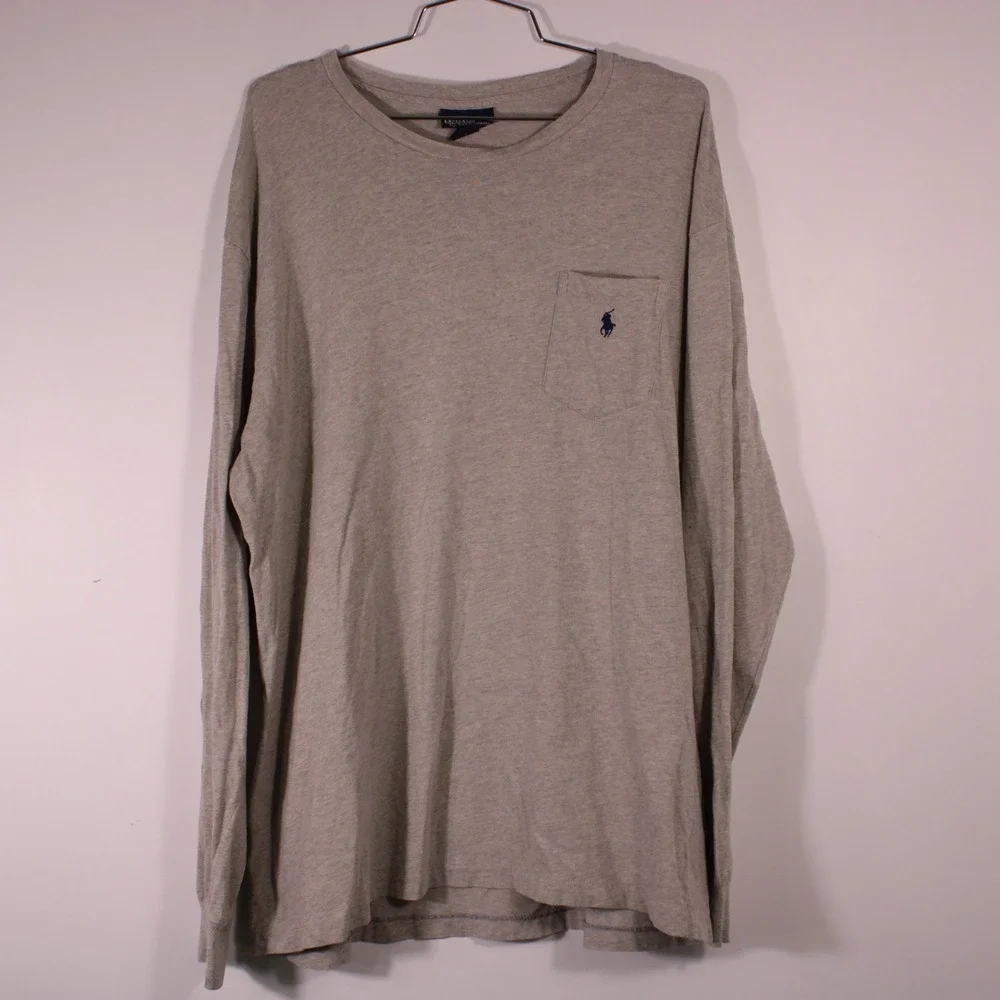 Polo Ralph Lauren Shirts Mens L Light Gray 100% Cotton Long‎ Sleeve Pocket Logo